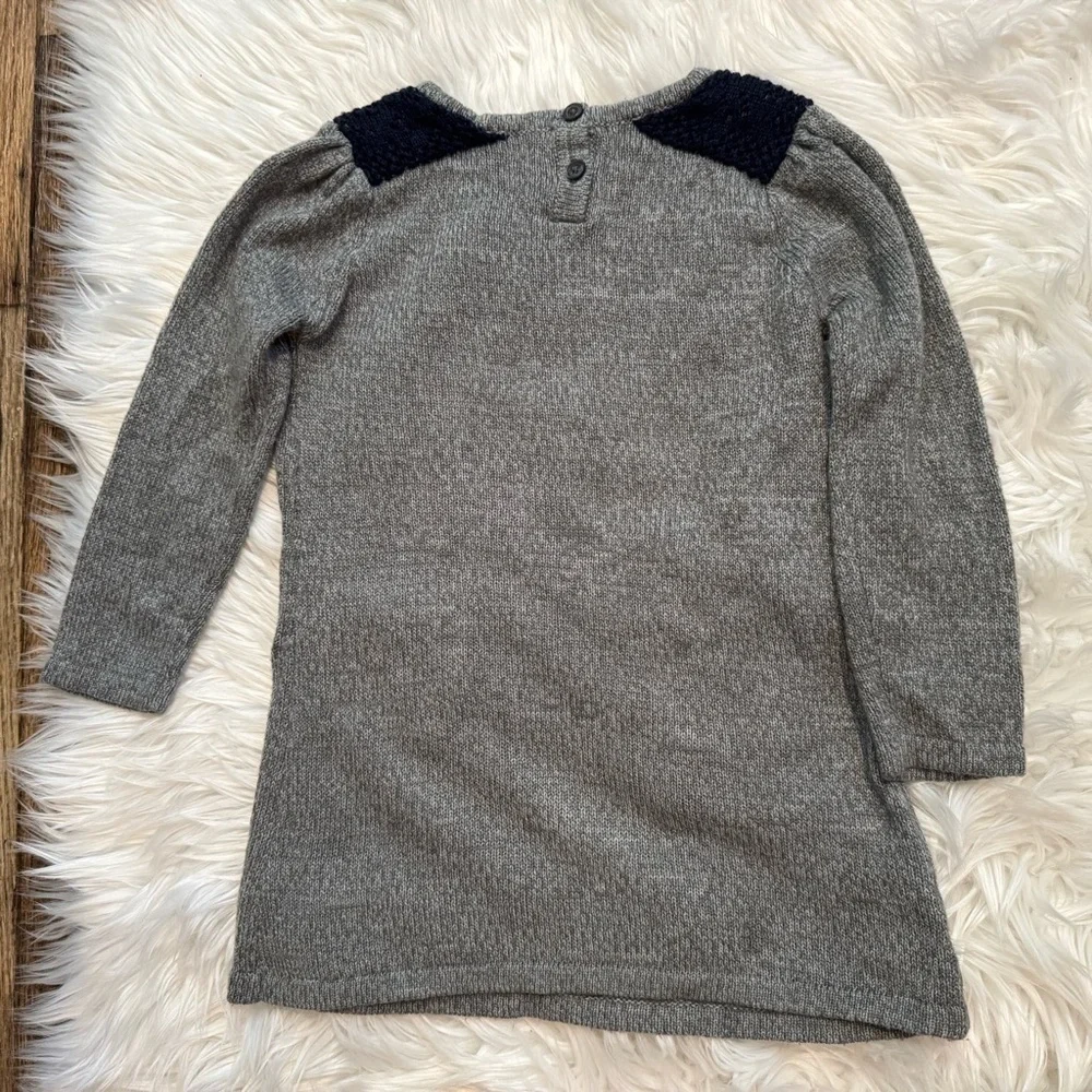 Girls‎ Gray Sweater Dress Size 4/5 Cat Pocket Knit Long Sleeve Cute Cozy